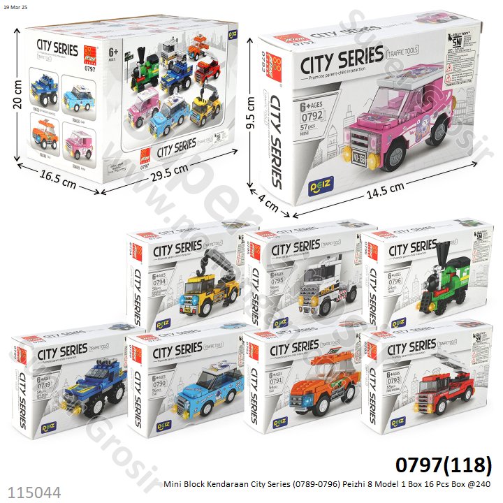 Mini Block Kendaraan City Series (0789-0796) Peizhi 8 Model 1 Box 16 Pcs Box @240