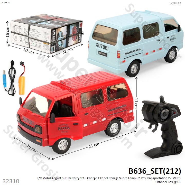 R/C Mobil Suzuki Carry Angkot 1:16 Charge + Kabel Charge Suara Lampu Transportation 27 MHz 5 Channel 1 Ikat 2 Pcs Box @36