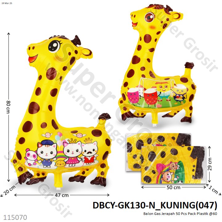 Balon Gas Jerapah 50 Pcs Pack Plastik @60
