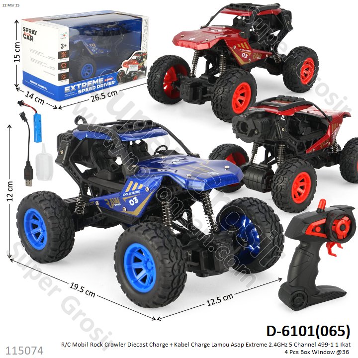 R/C Mobil Rock Crawler Diecast Charge + Kabel Charge Lampu Asap Extreme 2.4GHz 5 Channel 499-1 1 Ikat 4 Pcs Box Window @36