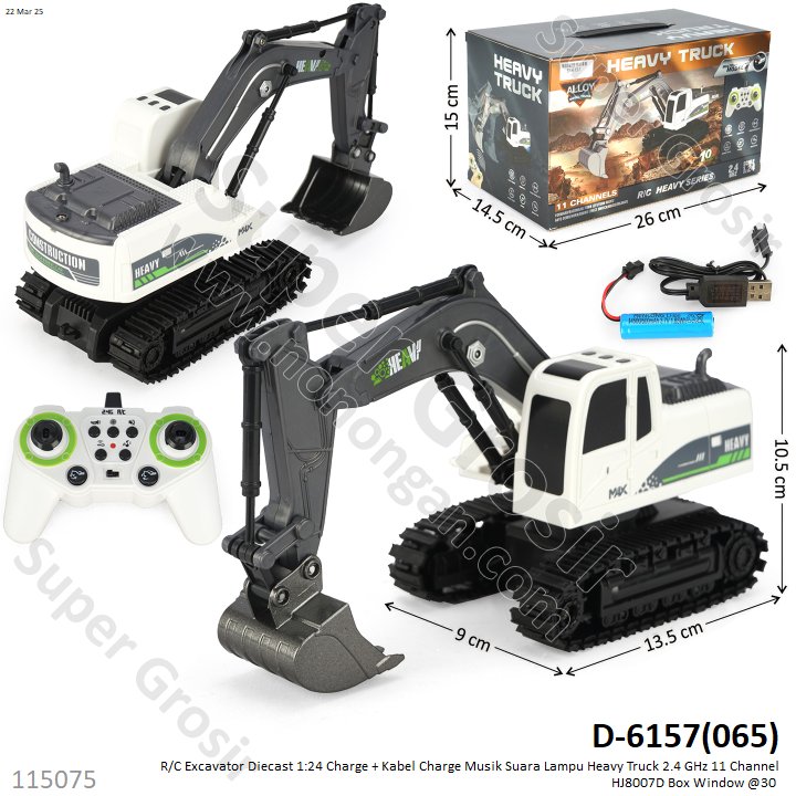 R/C Excavator Diecast 1:24 Charge + Kabel Charge Musik Suara Lampu Heavy Truck 2.4 GHz 11 Channel HJ8007D Box Window @30