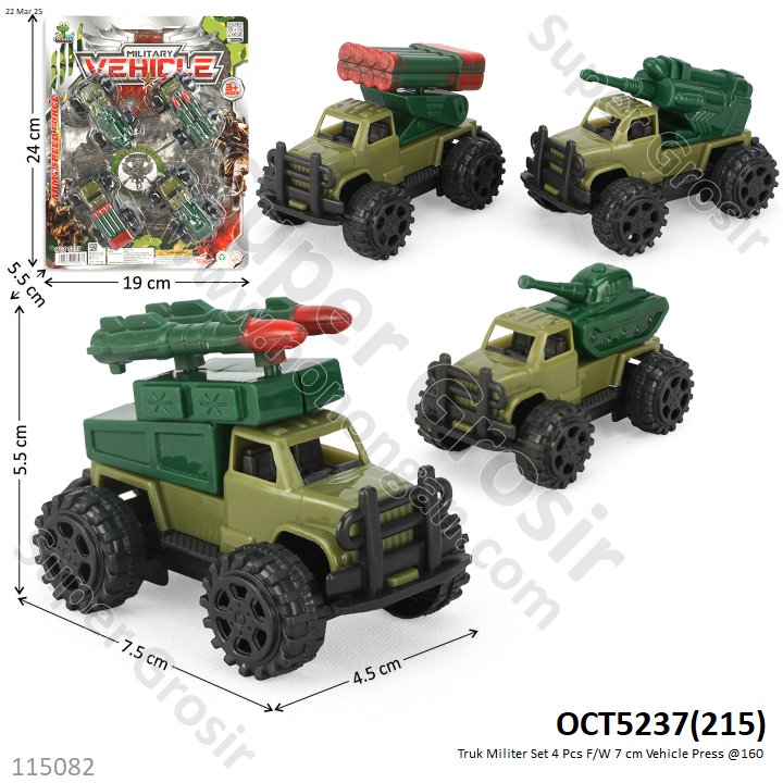 Truk Militer Set 4 Pcs F/W 7 cm Vehicle Press @160