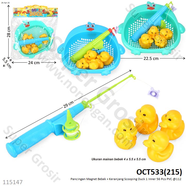 Pancingan Magnet Bebek + Keranjang Scooping Duck 1 Inner 56 Pcs PVC @112