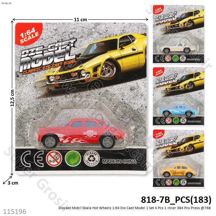 Diecast Mobil Skala Hot Wheels 1:64 Die Cast Model 1 Set 4 Pcs 1 Inner 384 Pcs Press @768