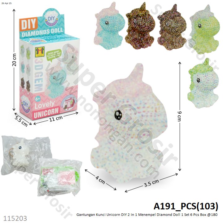 Gantungan Kunci Unicorn DIY 2 In 1 Menempel Diamond Doll 1 Set 6 Pcs Box @180