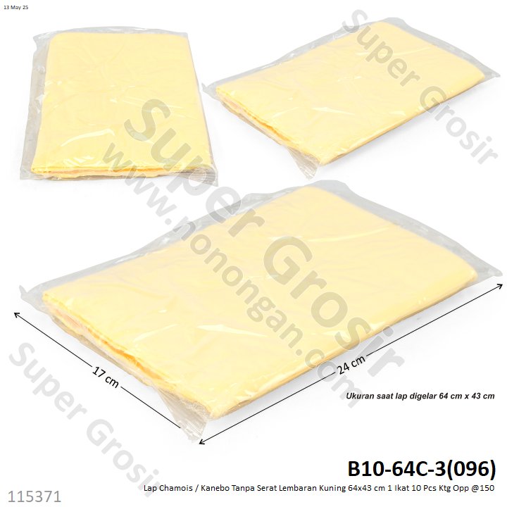Lap Chamois / Kanebo Lembaran Kuning 64x43 cm 1 Ikat 10 Pcs Ktg Opp @120