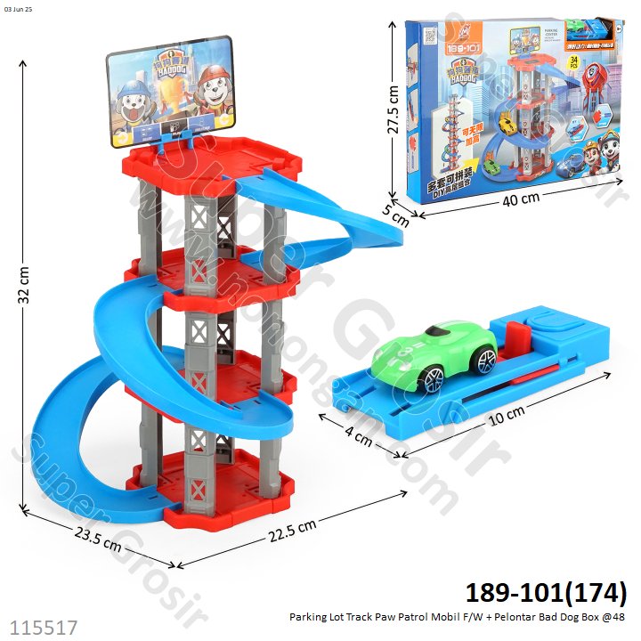 Parking Lot Track Paw Patrol Mobil F/W + Pelontar Bad Dog Box @48