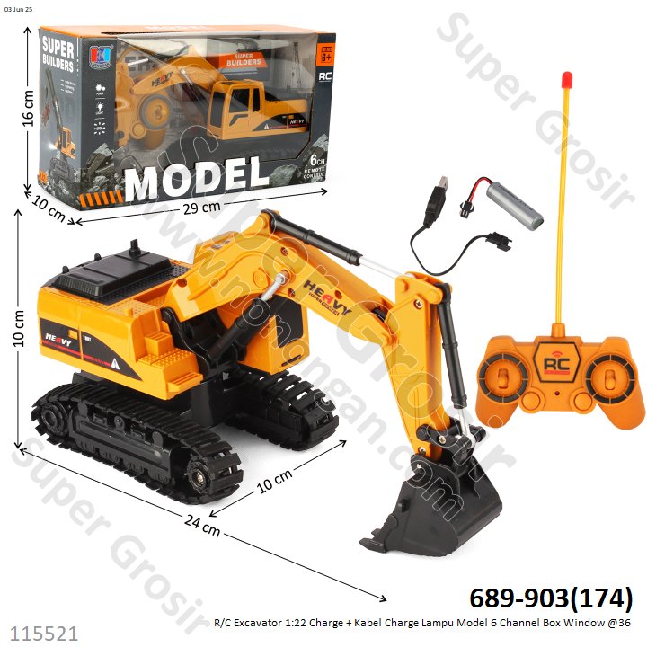 R/C Excavator 1:22 Charge + Kabel Charge Lampu Model 6 Channel Box Window @36