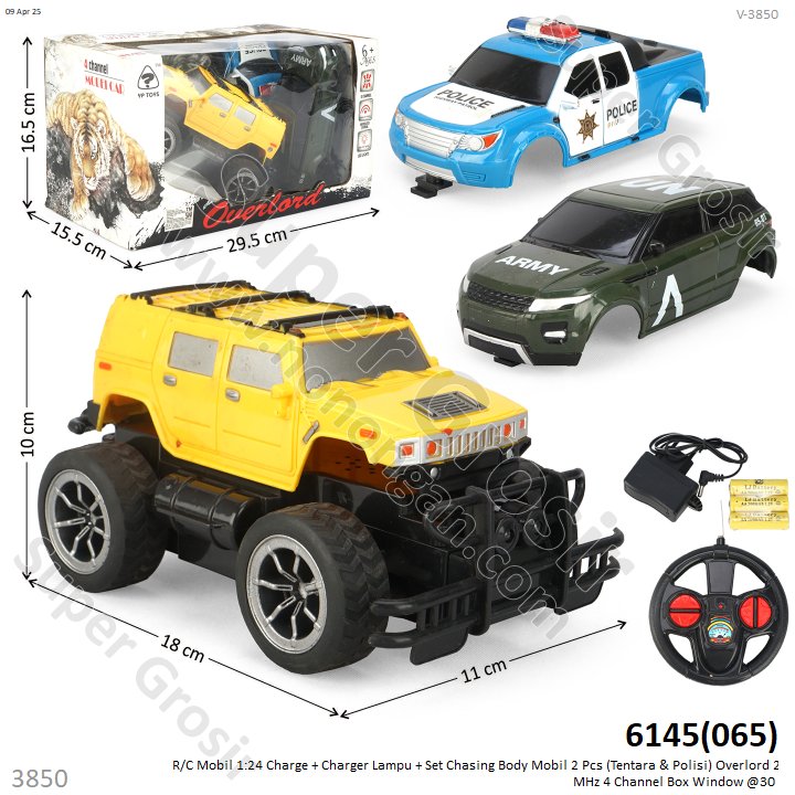 R/C Mobil 1:24 Charge + Charger Lampu + Set Chasing Body Mobil 2 Pcs (Tentara &amp; Polisi) Overlord 27 MHz 4 Channel Box Window @30