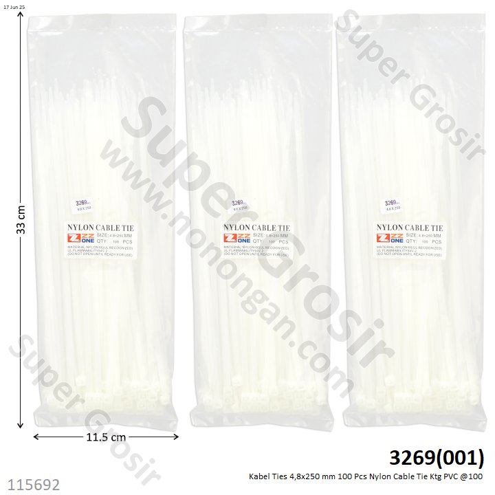 Kabel Ties 4,8x250 mm 100 Pcs Nylon Cable Tie Ktg PVC @100