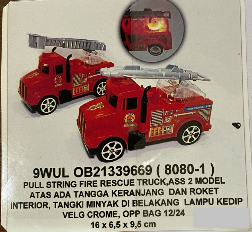 Truk Damkar P/S Toys 1 Pack 6 Pcs 1 Inner 144 Pcs Ktg Opp @288