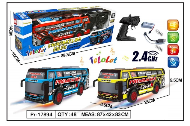 R/C Bus Telolet 1:16 Charge + Kabel Charger Suara Telolet Lampu Premium Bus 2.4 GHz 5 Channel 1 Ikat 3 Pcs Box Window @48