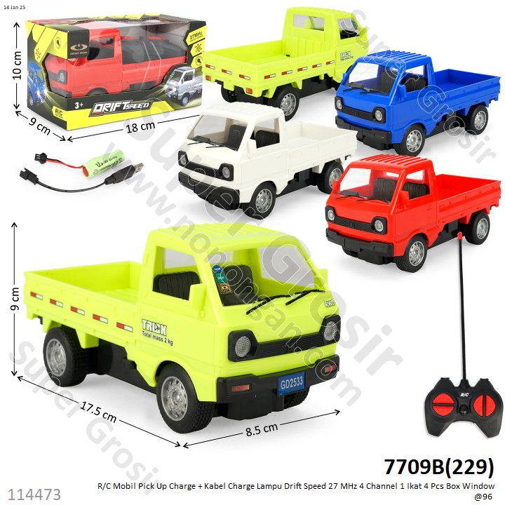 R/C Mobil Suzuki Carry Pick Up Charge + Kabel Charge Lampu Drift Speed 27 MHz 4 Channel 1 Ikat 5 Pcs Box Window @96