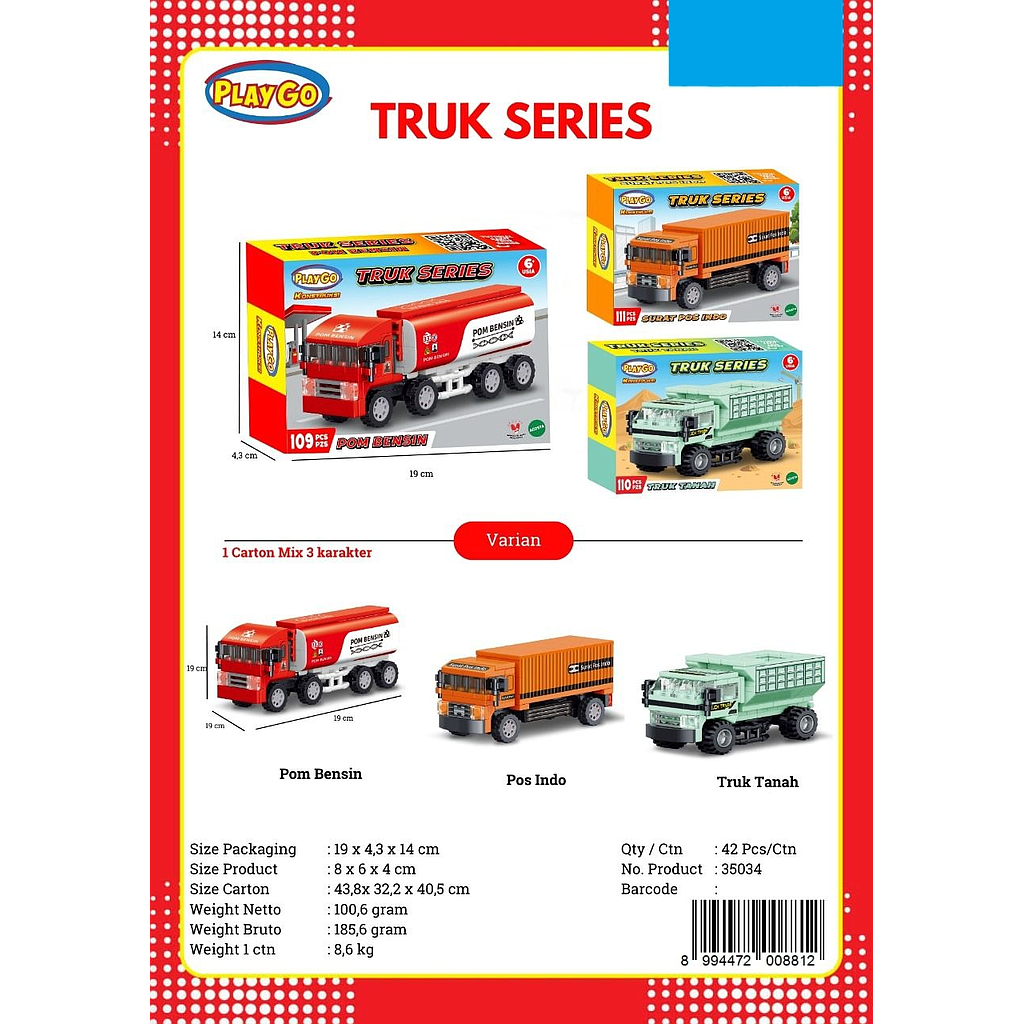 Mini Block Truk F/W Play Go Truk Series 1 Ikat 3 Pcs Box @42