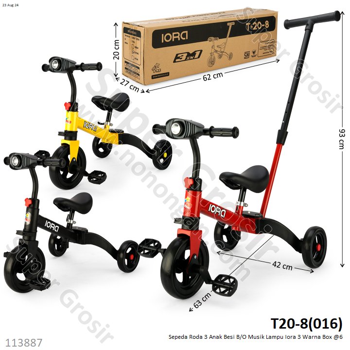 Sepeda Roda 3 Anak Besi B/O Musik Lampu Iora 3 Warna Box @6