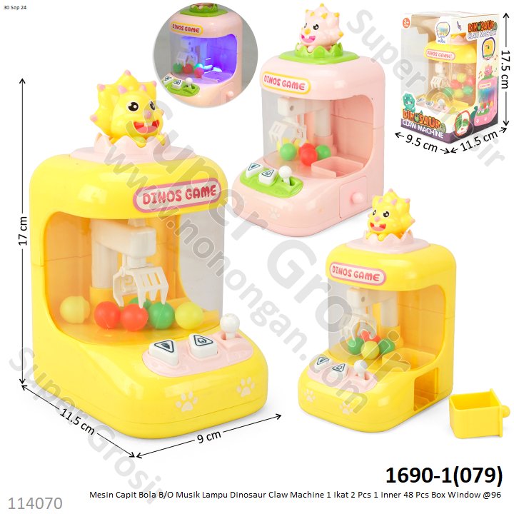 Mesin Capit Bola B/O Musik Lampu Dinosaur Claw Machine 1 Ikat 3 Pcs 1 Inner 48 Pcs Box Window @96 