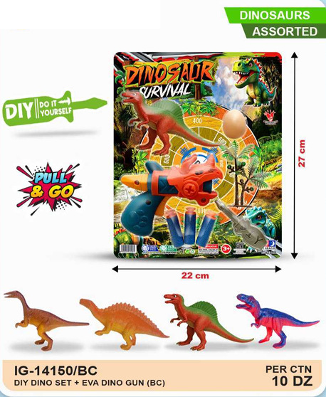 Pistol Peluru Gabus Tempel Kaca 3 Pcs Set Dinosaurus dan Telur + Acc 1 Inner 60 Pcs Press @120