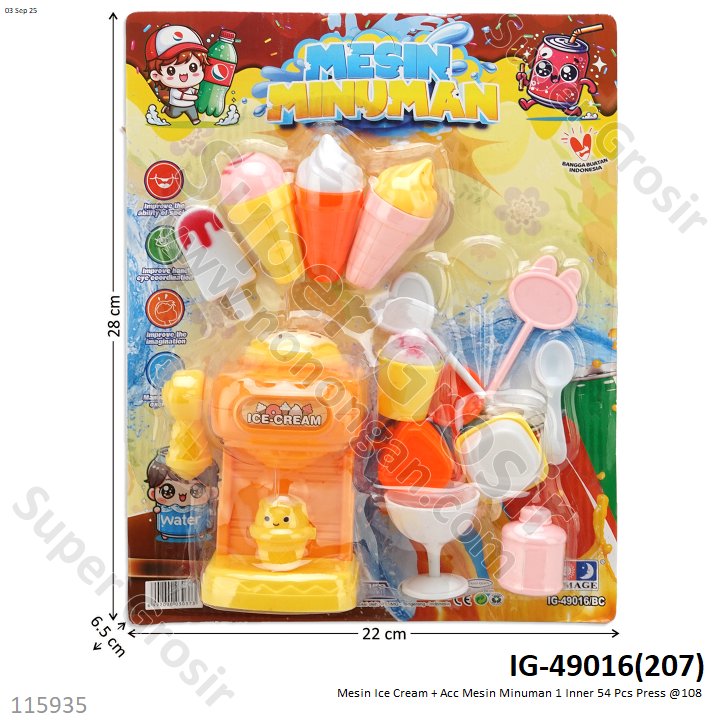 Mesin Ice Cream + Acc Mesin Minuman 1 Inner 54 Pcs Press @108