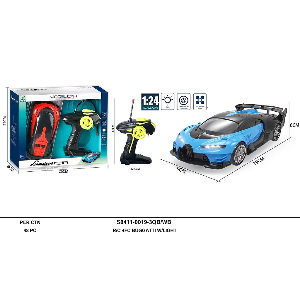 R/C Mobil 1:24 Lampu Luxurious Car 27 MHz 4 Channel 1 IIkat 2 Pcs Box Window @48