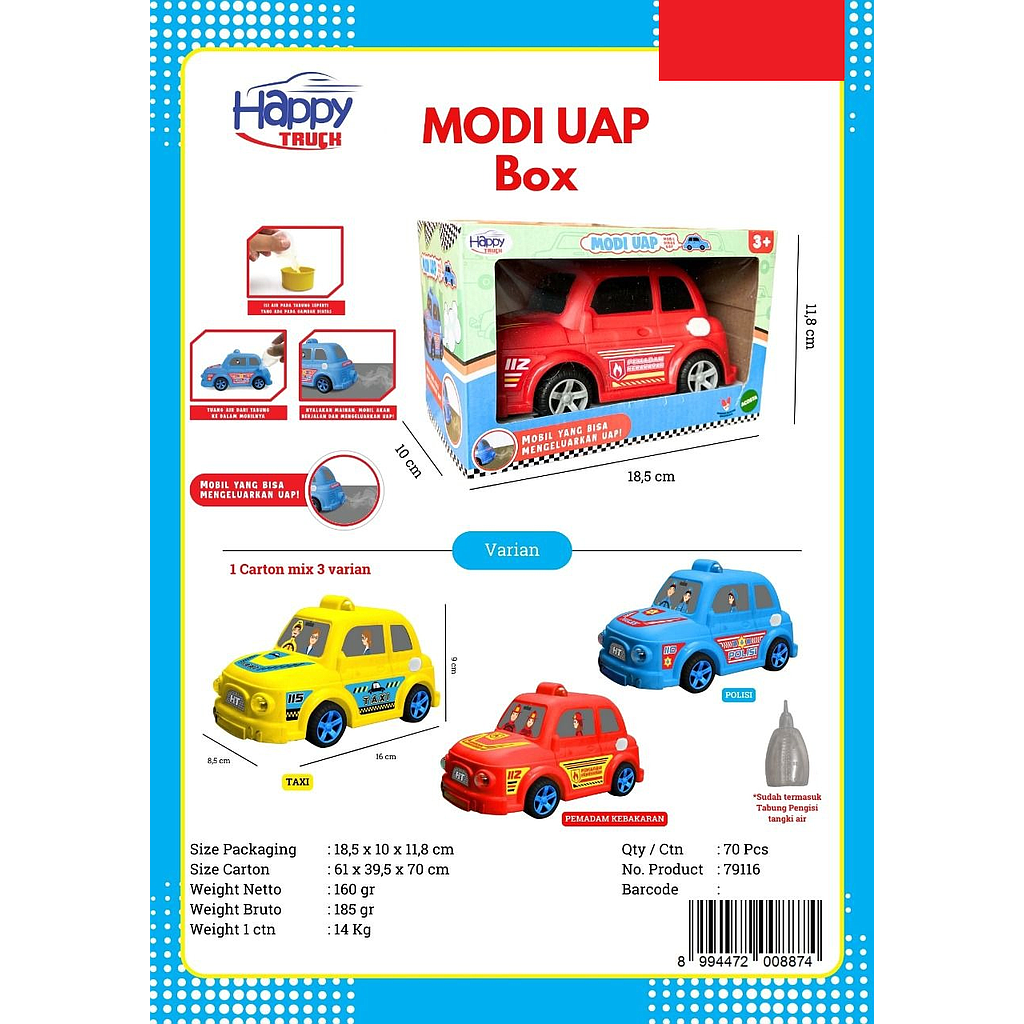 Mobil Dinas B/O Jalan Suara Musik Lampu Asap Modi Uap 1 Ikat 2 Pcs Box Window @70