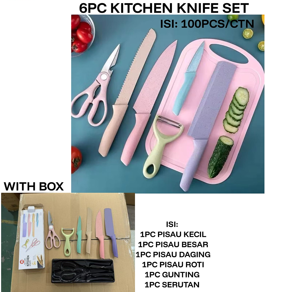 Pisau Set 6 Pcs Kitchen Knife Box @100