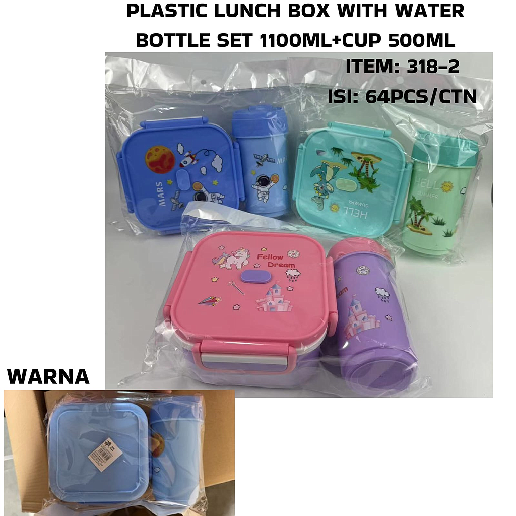 Lunch Box Set 1100 ml + Botol Minum 500 ml 1 Ikat 3 Pcs Ktg Opp @64