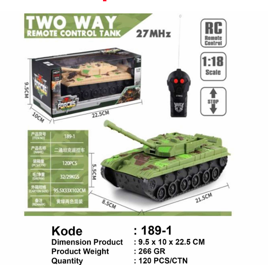 R/C Tank 1:18 Forces 27 MHz 2 Channel 1 Ikat 2 Pcs 1 Inner 60 Pcs Box Window @120