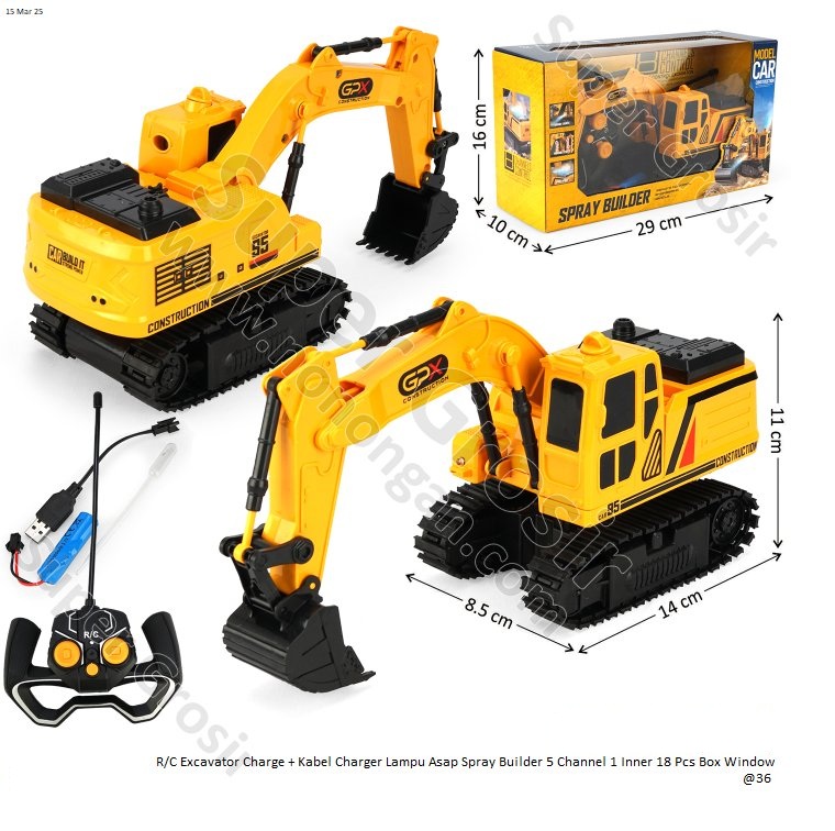R/C Excavator Charge + Kabel Charger Lampu Asap Mega Spray Builder 5 Channel 1 Inner 18 Pcs Box Window @36