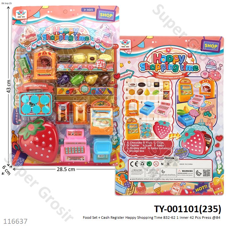 Mainan Kasir Supermarket Happy Shopping Time 832-62 1 Inner 42 Pcs Press @84