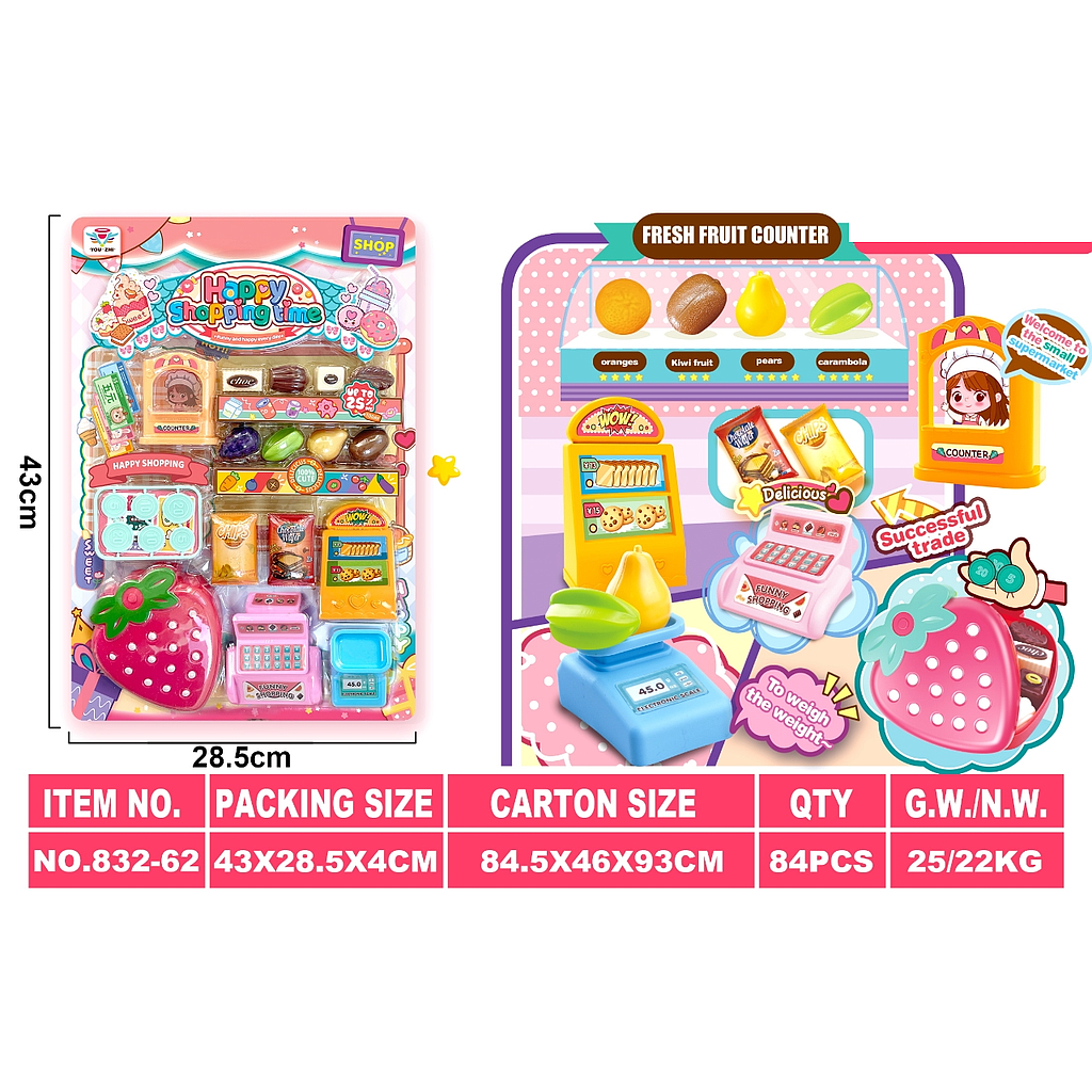 Food Set + Cash Register Happy Shopping Time 832-62 1 Inner 42 Pcs Press @84