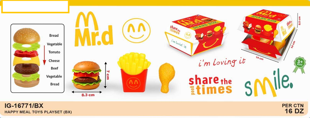 Food Set Happy Meal Mr.d Share Box 1 Inner 96 Pcs Box @192