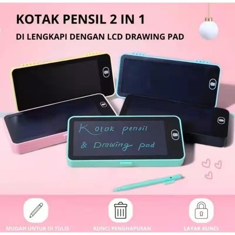 Tempat Pensil 2 In 1 LCD Pensil Box Drawing Box @200