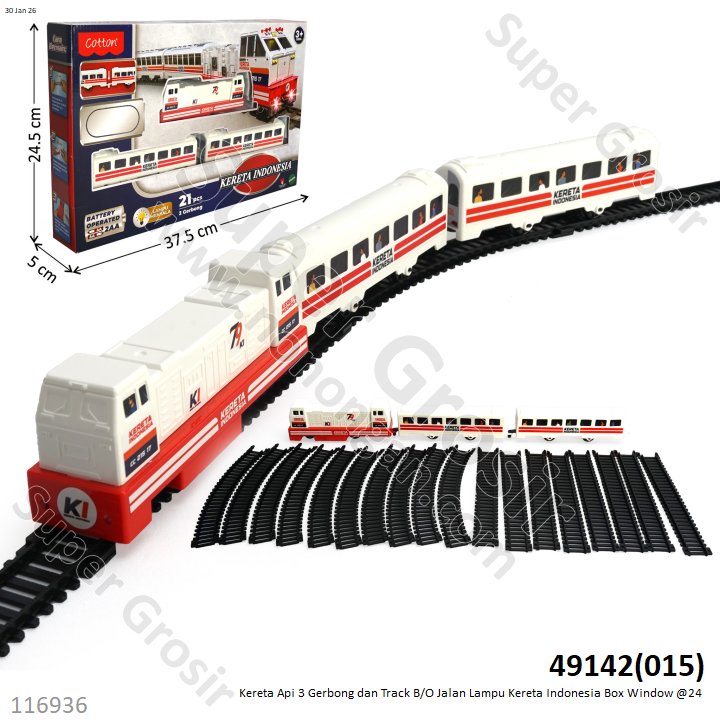 Kereta Api 3 Gerbong dan Track B/O Jalan Lampu Kereta Indonesia Box Window @36