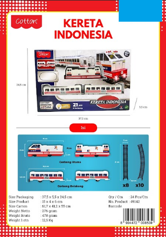 Kereta Api 3 Gerbong dan Track B/O Jalan Lampu Kereta Indonesia Box Window @24