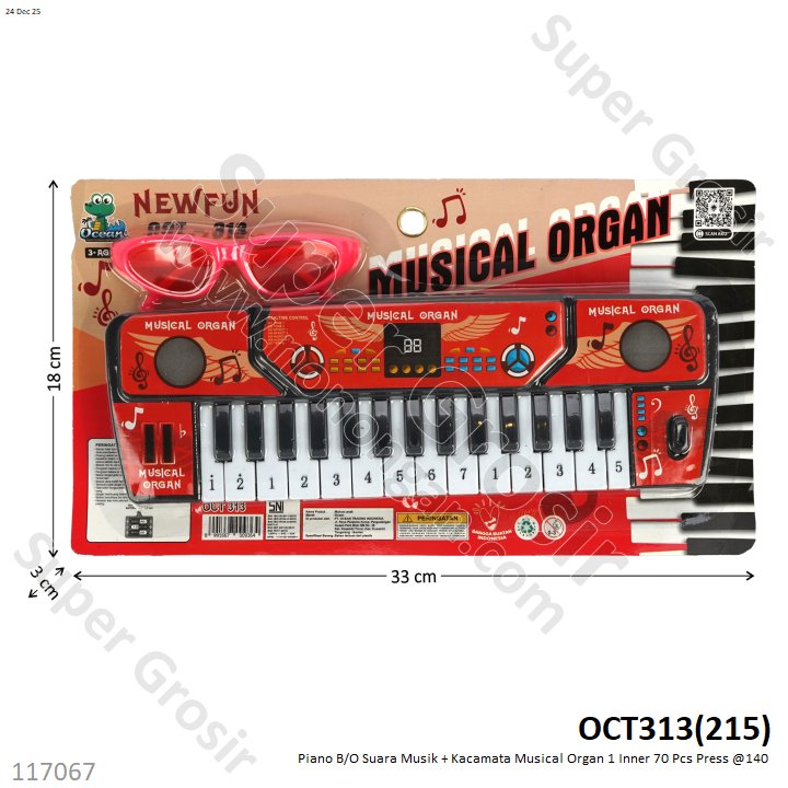 Piano B/O Suara Musik + Kacamata Musical Organ 1 Inner 70 Pcs Press @140