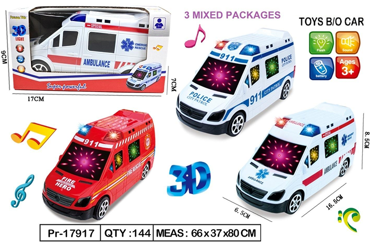 Mobil Ambulance B/O Jalan Sirine Lampu Super Powerful 1 Ikat 3 Pcs 1 Inner 72 Pcs Box Window @144
