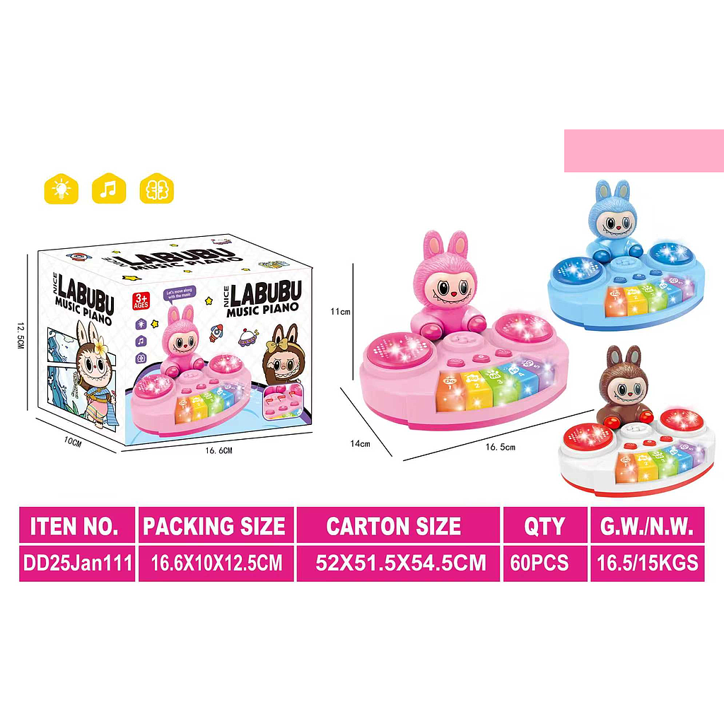 Piano Labubu B/O Suara Musik Lampu Music Piano Box @60