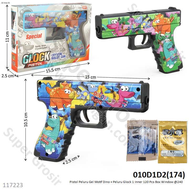 Pistol Peluru Gel Motif Dino + Peluru Glock 1 Inner 120 Pcs Box Window @240  