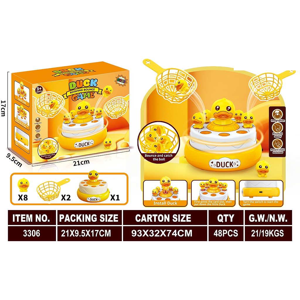 Game Toys Tangkap Bebek Loncat B/O Berputar Musik + Serok Duck Game 3306 1 Inner 24 Pcs Box @48