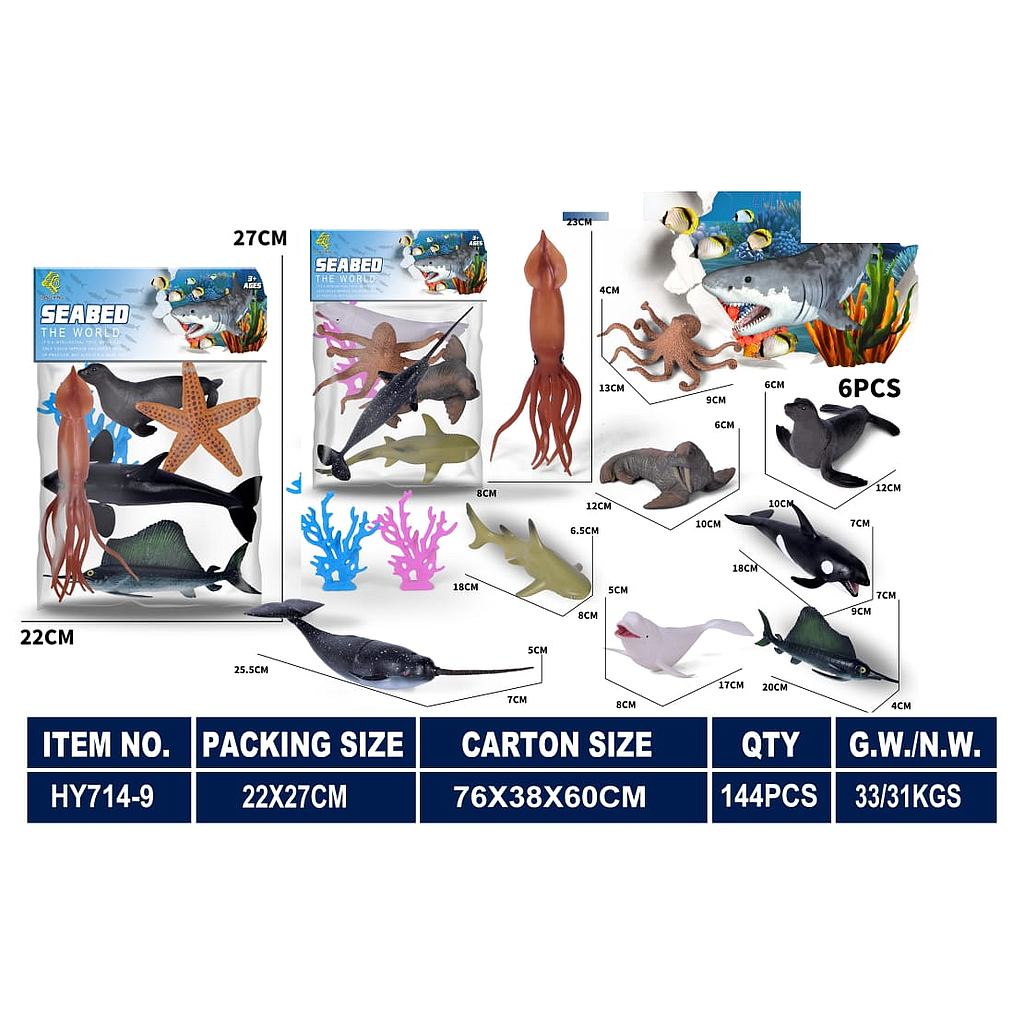 Hewan Laut 5 Pcs + Tanaman Seabed The World HY714-9 1 Inner 72 Pcs Ktg PVC @144