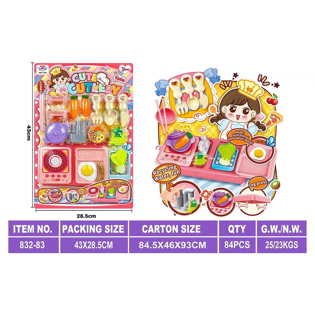 Cooking Set Kompor + Wastafel Cute Cutlery 832-83 1 Inner 42 Pcs Press @84