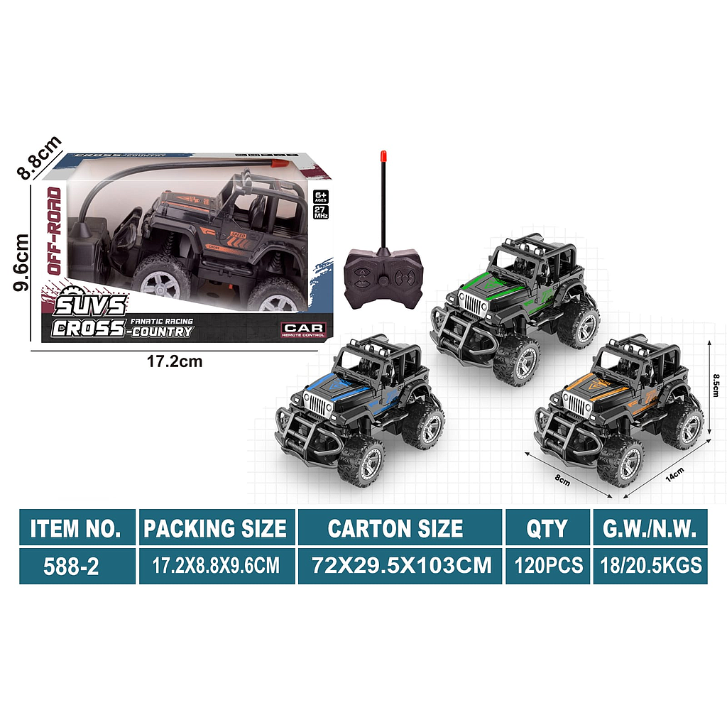 R/C Mobil Jeep 1:43 Suvs Cross Country 27 MHz 4 Channel 588-2 1 Ikat 3 Pcs Box Window @120