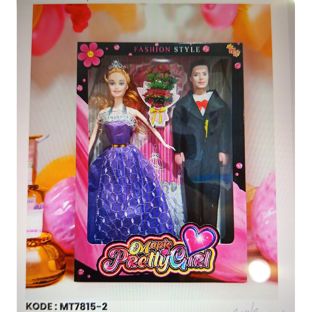 Boneka Barbie Pasangan Pengantin Body Padat + Acc Bunga Pretty Girl Box Window @96