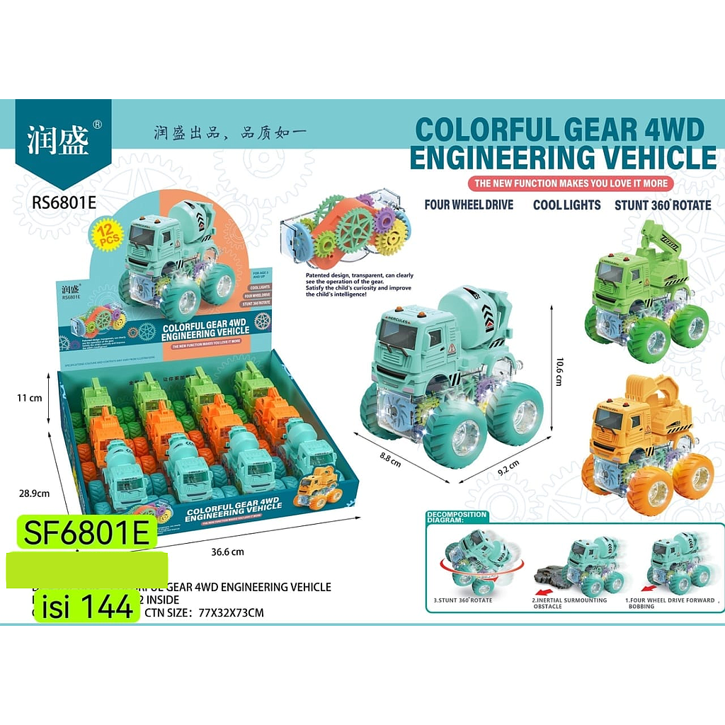 Truk Konstruksi 4WD F/C Lampu Engineering Vehicle 1 Box 12 Pcs Loose Pack @144
