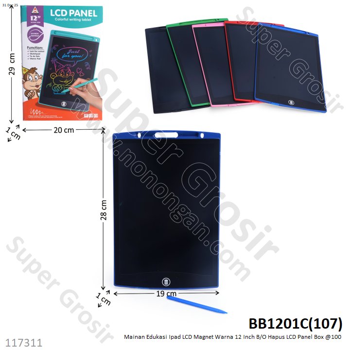 Mainan Edukasi Ipad LCD Magnet Warna 12 Inch B/O Hapus LCD Panel Box @100