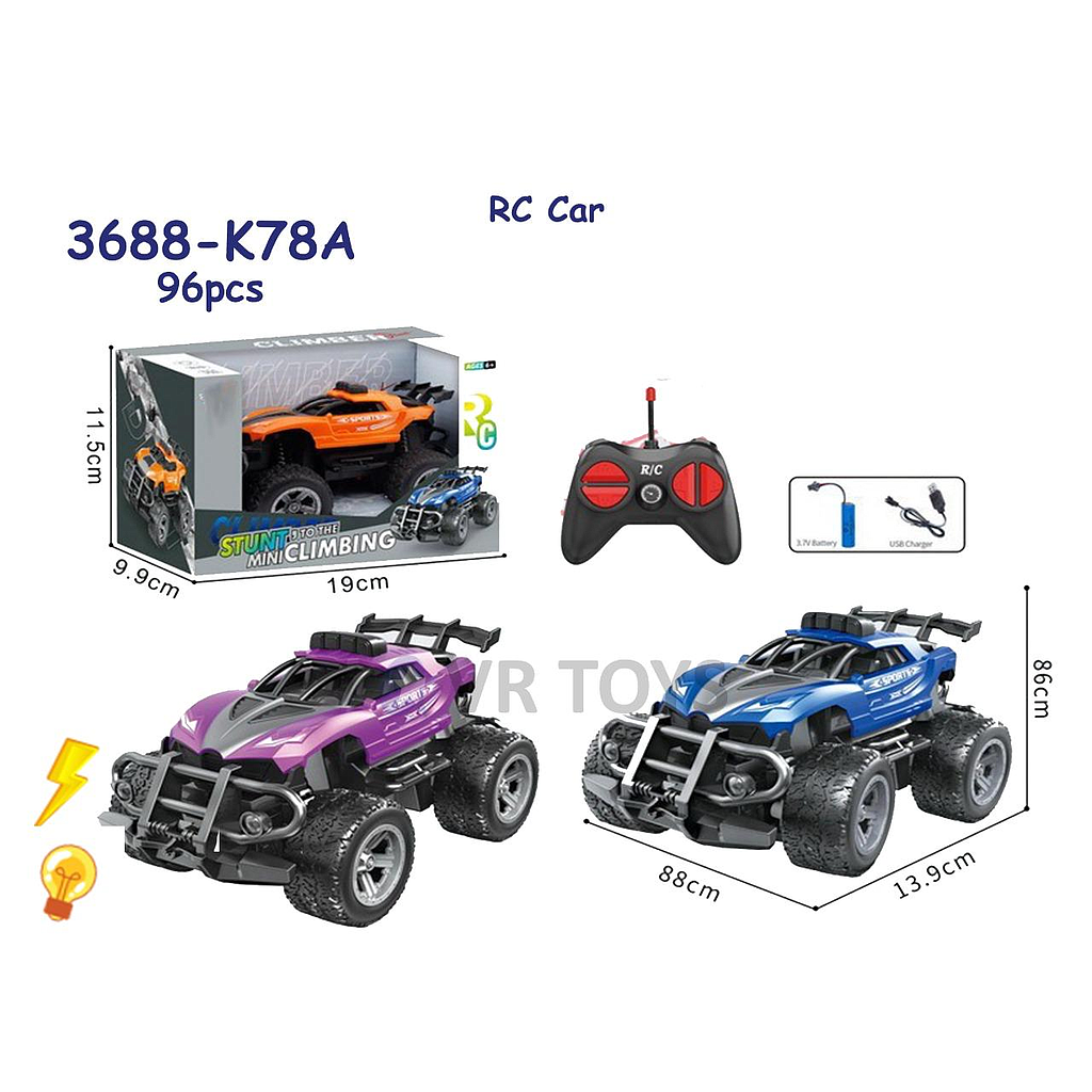 R/C Mobil Charge + Kabel Charge Lampu Stunt Mini Climbing 27 MHz 4 Channel 1 Ikat 3 Pcs 1 Inner 48 Pcs Box Window @96