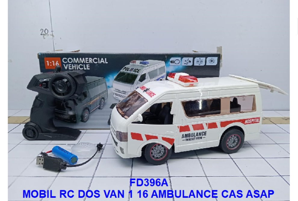 R/C Mobil Ambulance 1:16 Charge + Kabel Charge Suara Lampu Asap 2.4 GHz 5 Channel H415 Commercial Box Window @36