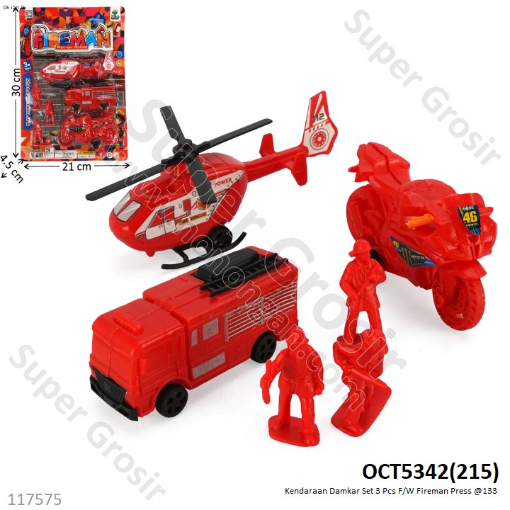 Kendaraan Damkar Set 3 Pcs F/W Fireman Press @133