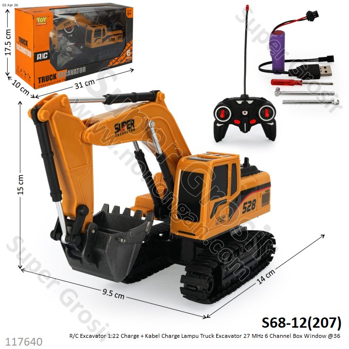 R/C Excavator 1:22 Charge + Kabel Charge Lampu Truck Excavator 27 MHz 6 Channel Box Window @36