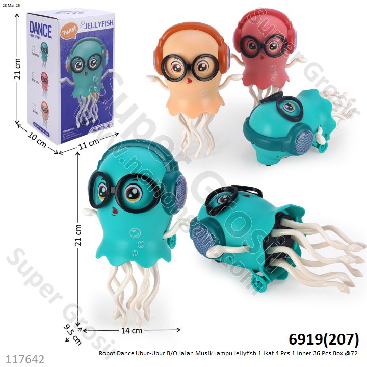 Robot Dance Ubur-Ubur B/O Jalan Musik Lampu Dancing Jellyfish 1 Ikat 4 Pcs Box @72